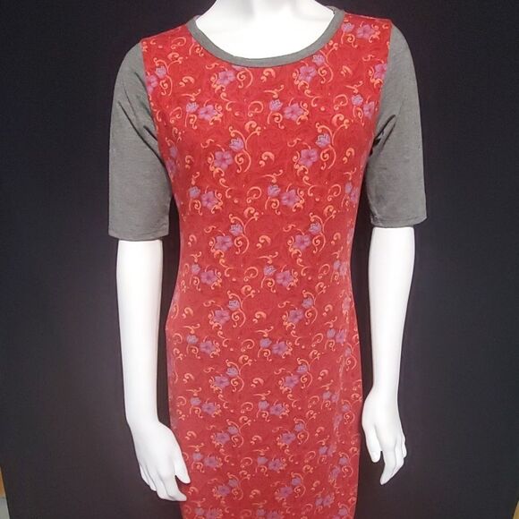 LuLaRoe Julia Red, Purple, & Gray Floral Dress (Small) - Picture 3 of 6
